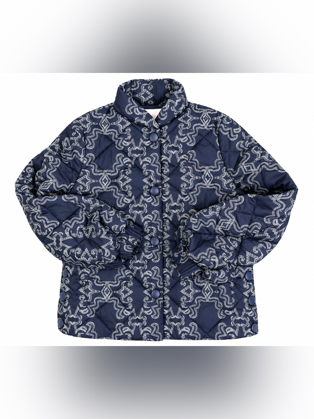 Hutch Navy Blue Quilted Jacket with Baroque Pattern NWT XXS/XS Oversized $260 MS